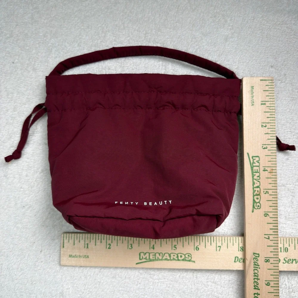 Fenty Beauty Burgundy Drawstring Bucket Bag Makeup Pouch Maroon Nylon Pouch